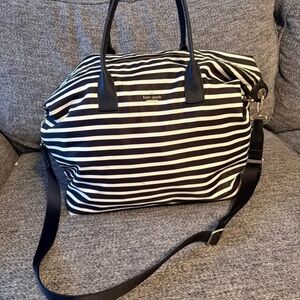 kate spade Black and White Striped Tote with Gold Logo